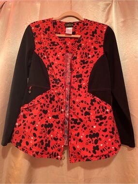 Careisma ❤️Red Black ❤️Heart-Print Jacket or long sleeve scrub top❤️❤️❤️❤️❤️